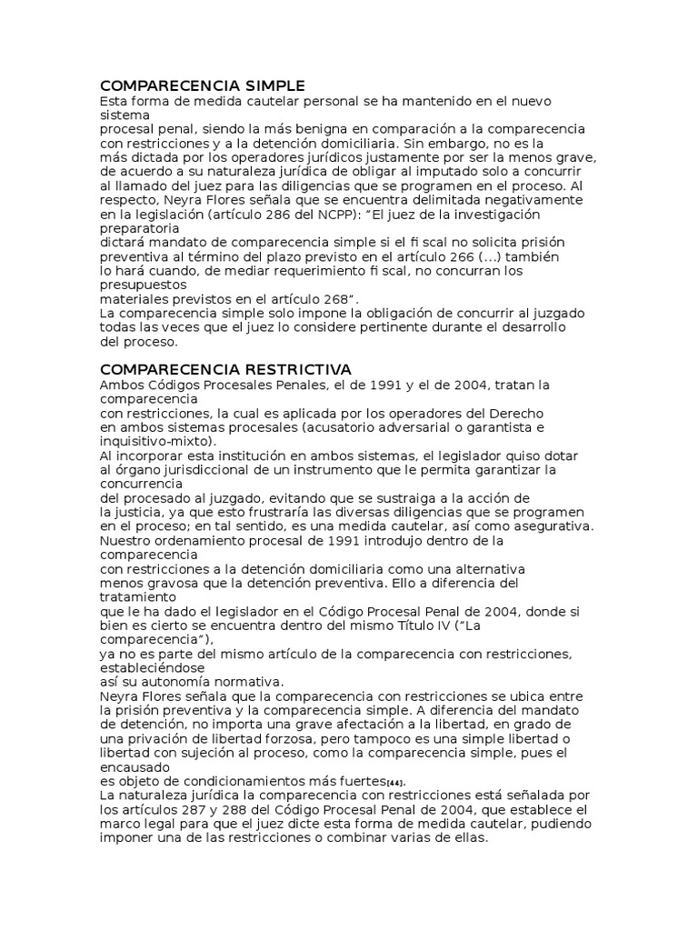 Definición de Comparecencia Simple en Perú | PDF | Ley procesal | Mandato