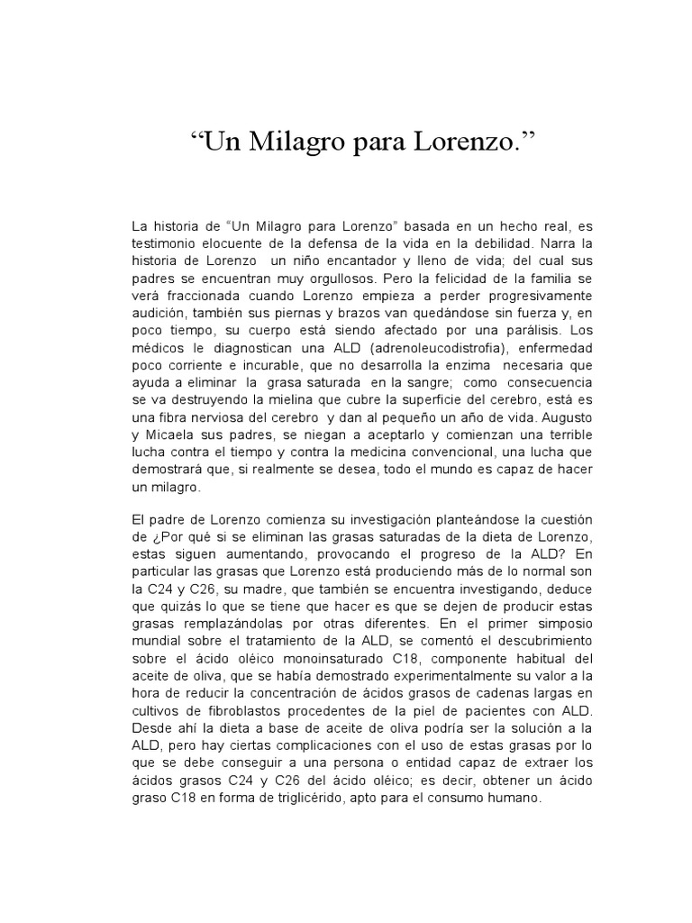 UN MILAGRO PARA LORENZO ENSAYO.docx Medicina Medicina