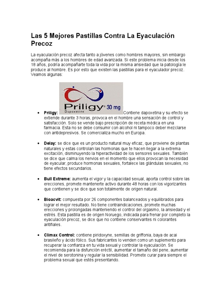 Las 5 Mejores Pastillas Contra La Eyaculación Precoz | PDF ...