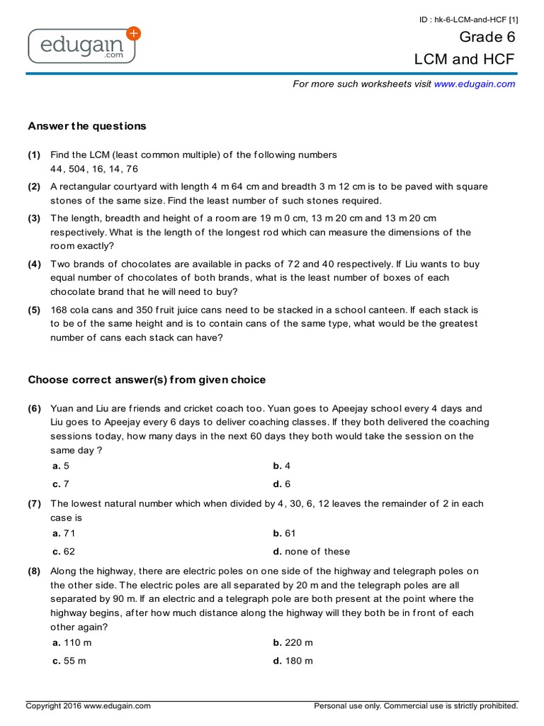Grade 6 LCM and HCF HK | PDF | Teaching Mathematics | Nature
