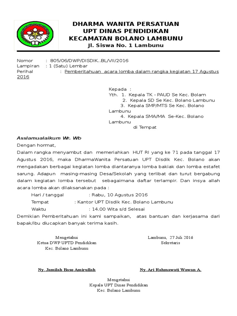 Surat Pemberitahuan 17 Agustus 2016