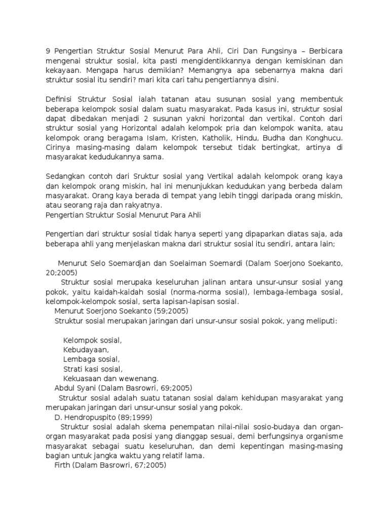 9 Pengertian Struktur Sosial Menurut para Ahli PDF