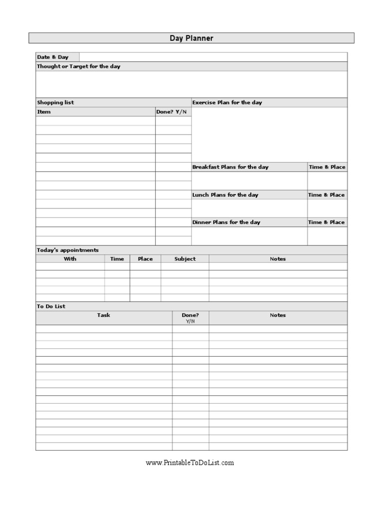 Day Planner Printable