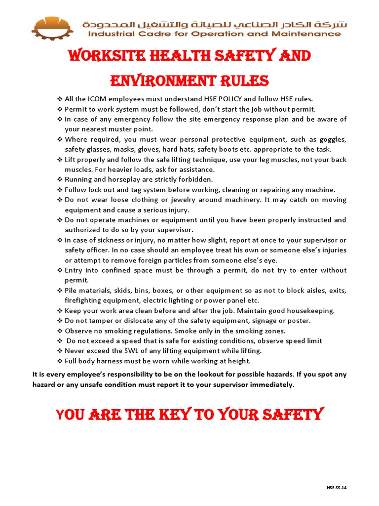 Worksite Health and Safety Rules | PDF
