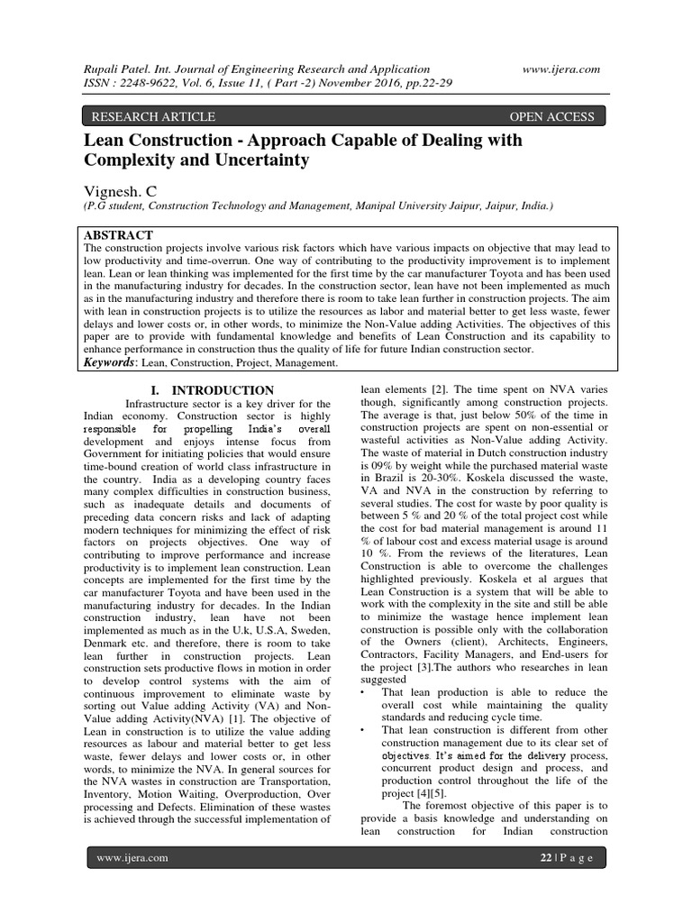 Lean Construction - Approach Capable of Dealing With Complexity and ...