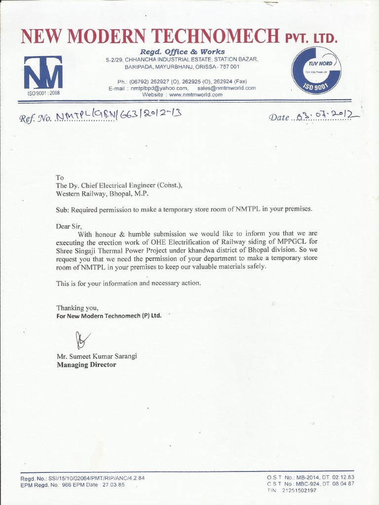 Request Letter For Store Room Dt.03.07.2012 | PDF