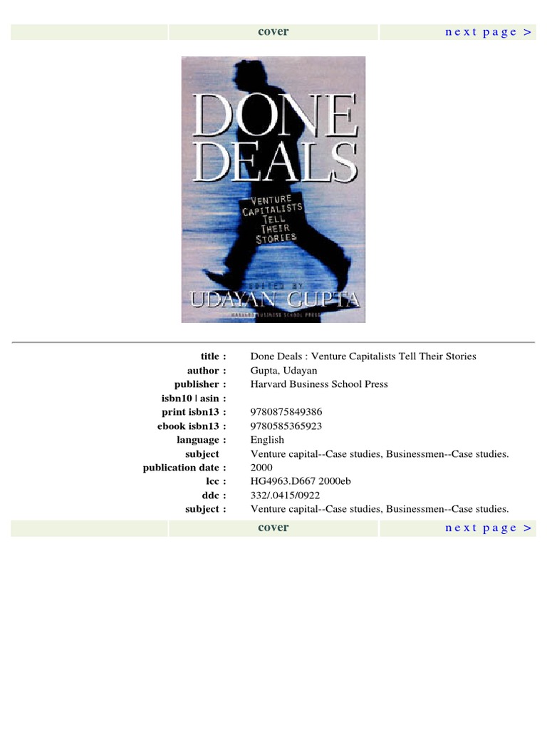 Done Deals: Venture Capitalists Tell Their Stories | PDF | Venture Capital  | Corporate Finance