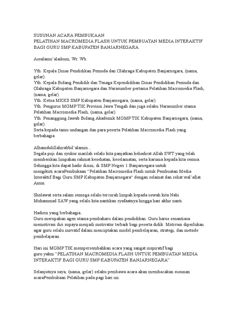 Susunan Acara Pelatihan