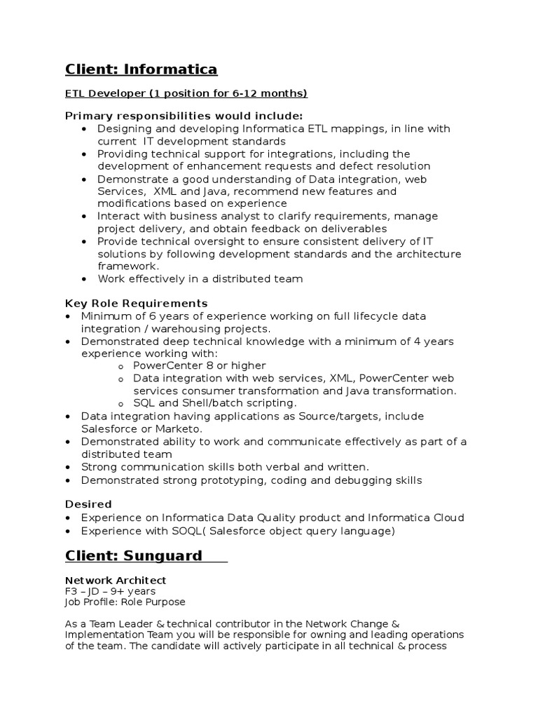ETL Developer and Network Architect Roles | PDF | Virtual Private ...