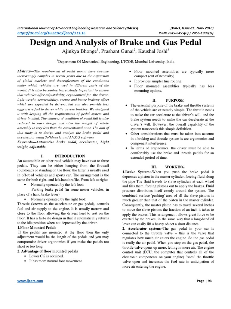 Design and Analysis of Brake and Gas Pedal | PDF | Throttle | Strength ...