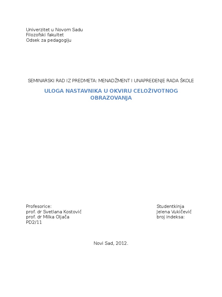 Uloga Nastavnika | PDF
