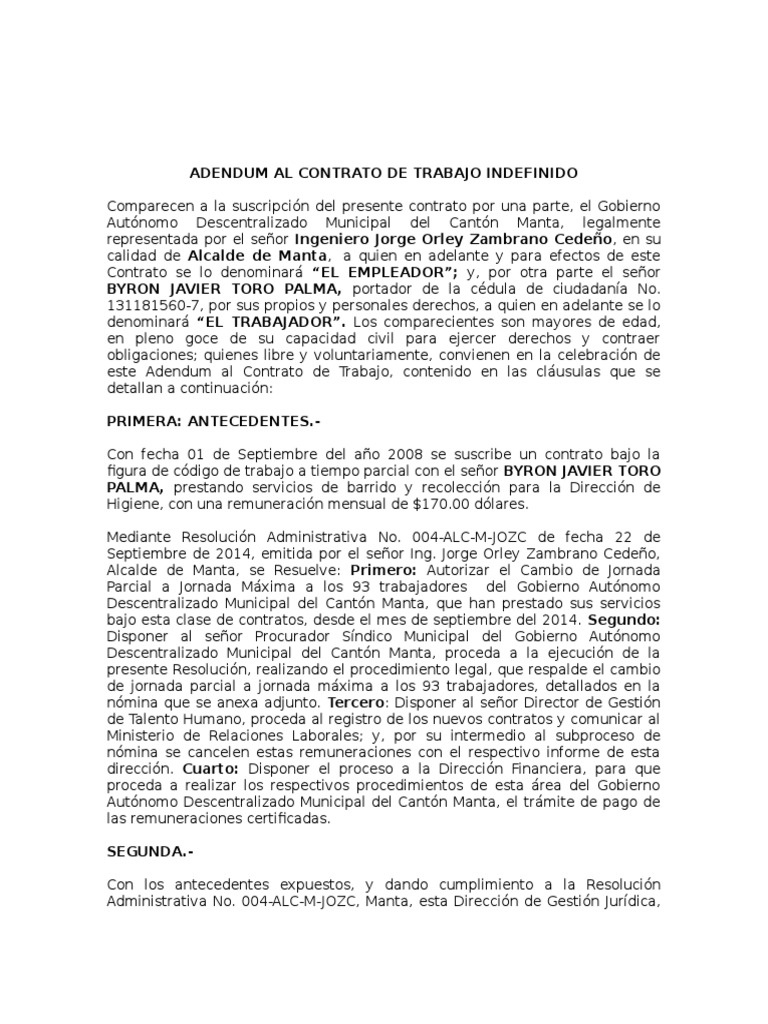 Adendum Contrato Salario Política