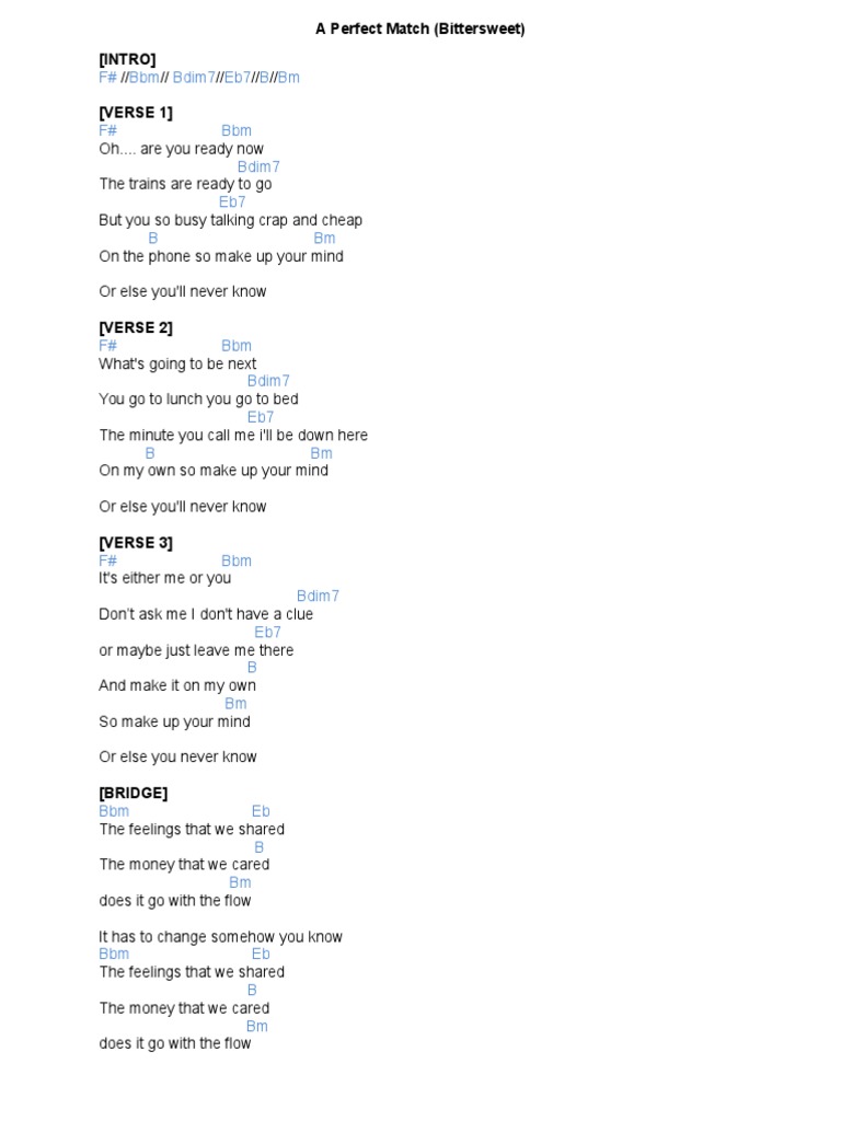 Perfect Match Bittersweet Guitar Chord PDF