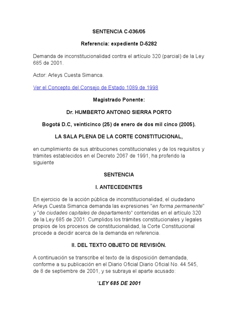 Sentencia C-036 de 2005 | PDF | Constitución | Principios éticos