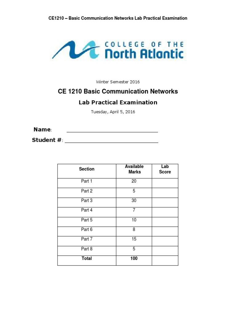 CE1210 Communication Networks Lab Exam | PDF | Technology & Engineering