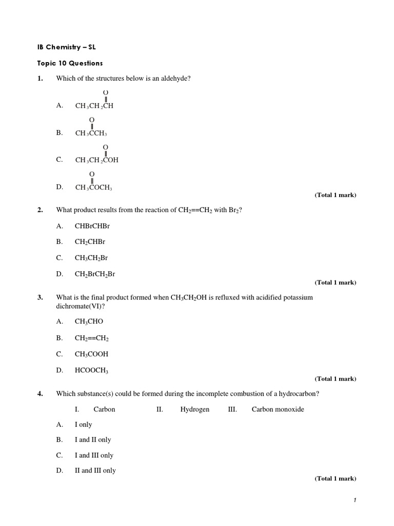 IB Chemistry - SL - Chapter 10 PDF | PDF | Alkene | Chemical Reactions