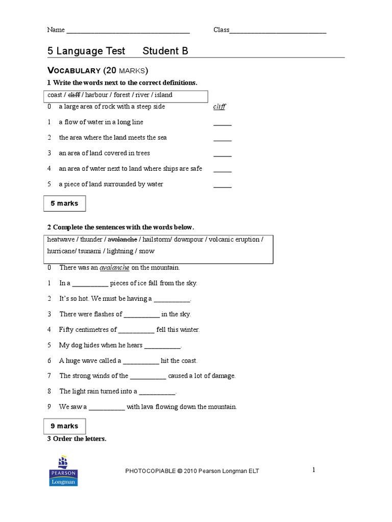 Language Test 5B | PDF | Nature