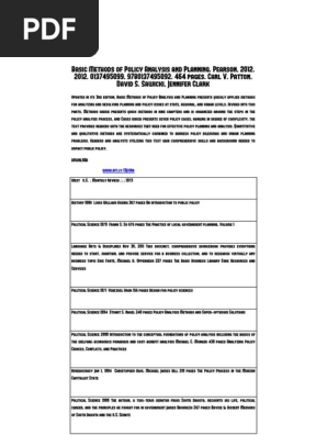 Basic Methods Of Policy Analysis And Planning Political Science Policy Analysis