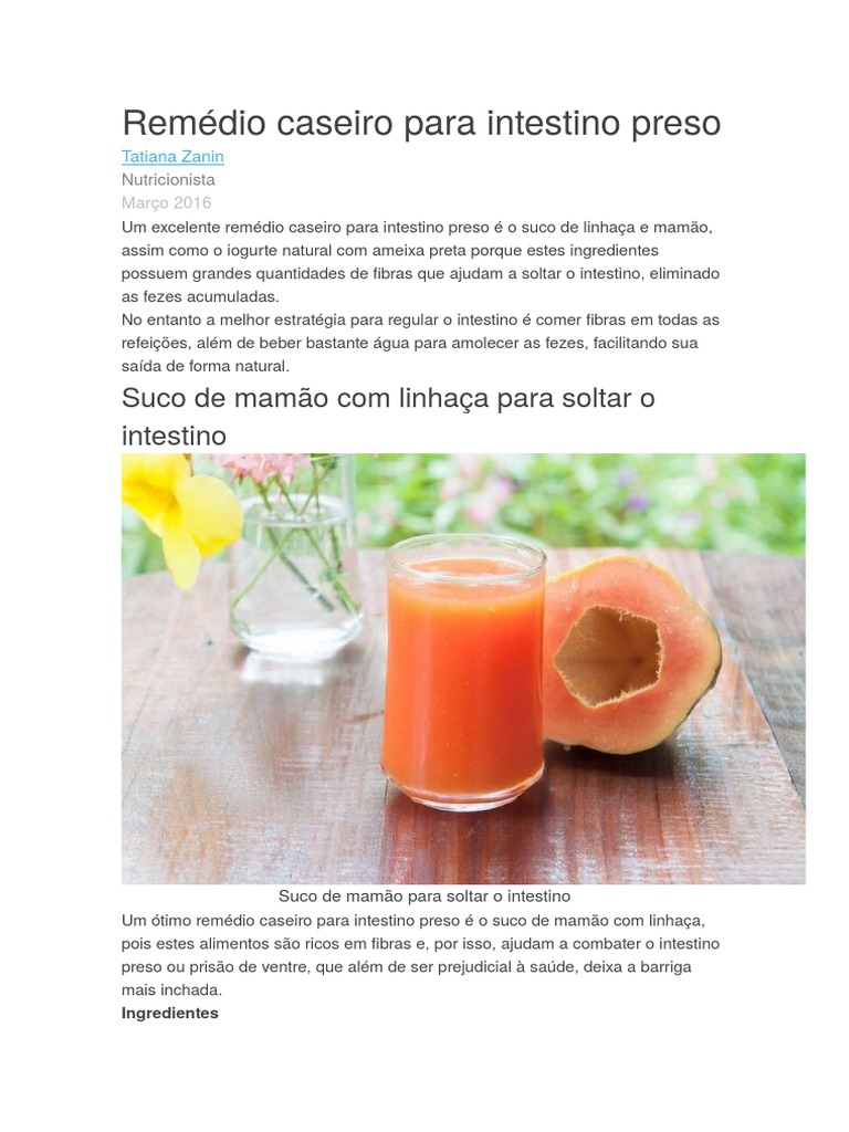 Remédio caseiro mamão linhaça soltar intestino | PDF | Ameixa | Suco