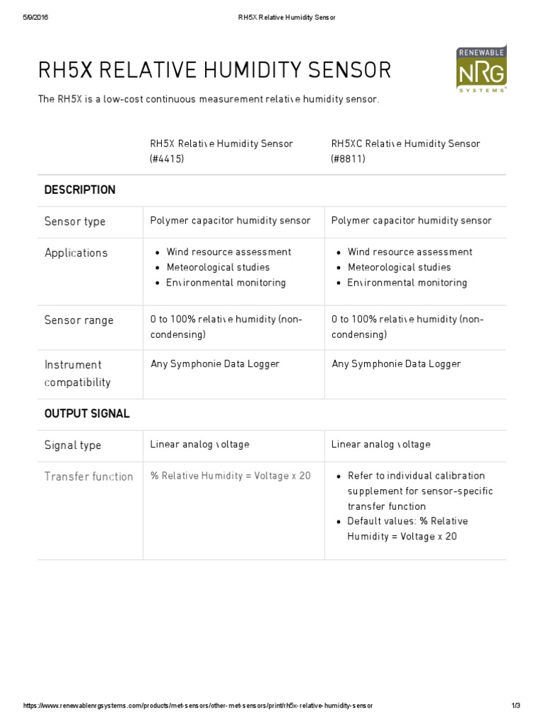 RH5X Relative Humidity Sensor | PDF | Sensor | Cable