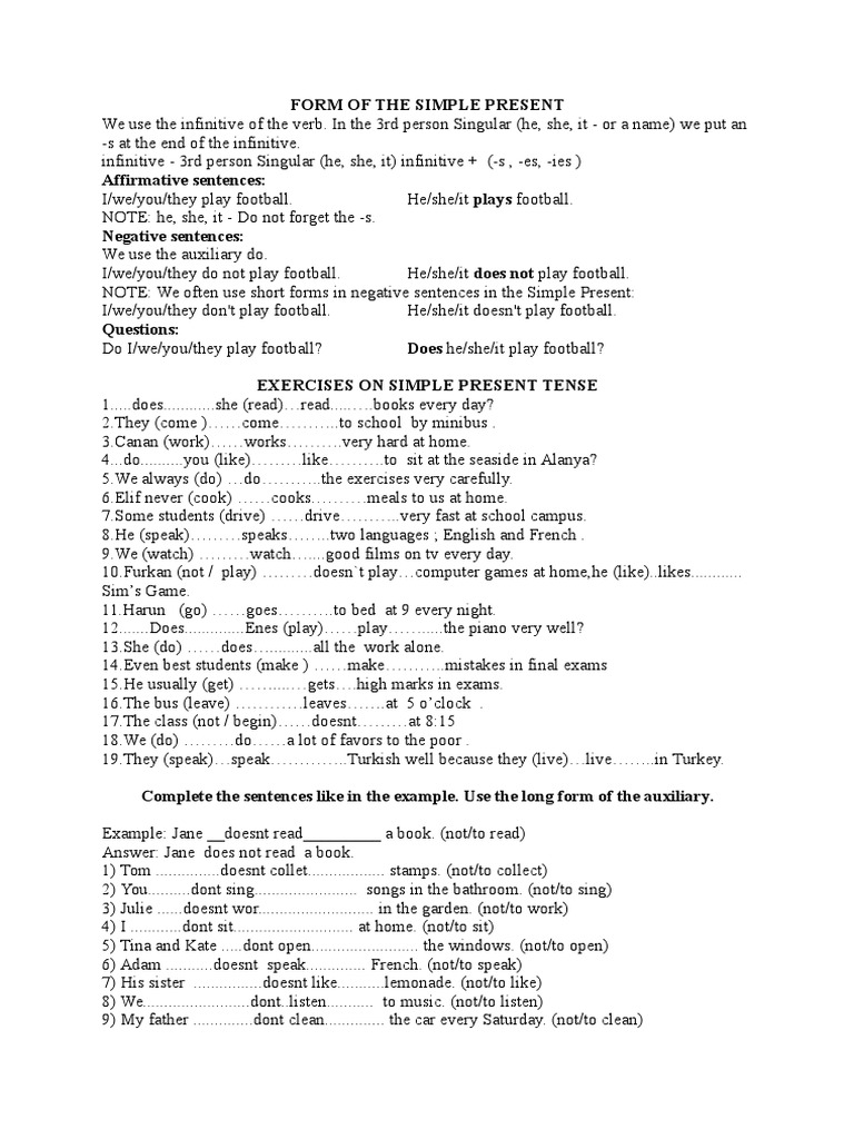 Simple Present Tense Guide and Exercises | PDF