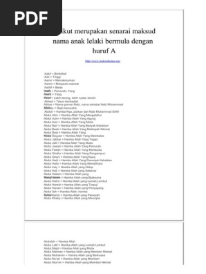 Maksud Nama Anak Lelaki Bermula Huruf A Pdf
