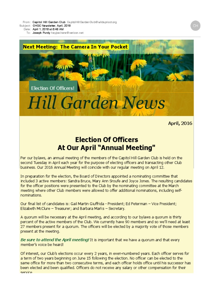 CHGC Newsletter April 2016 | PDF | Tomato | Quorum