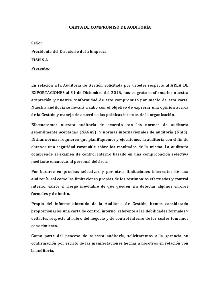 Modelo de Informe y Carta de Compromiso - Auditoría de 
