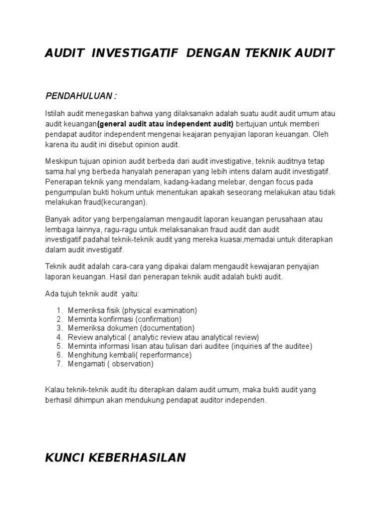 Audit Investigatif Dengan Teknik Audit Docx