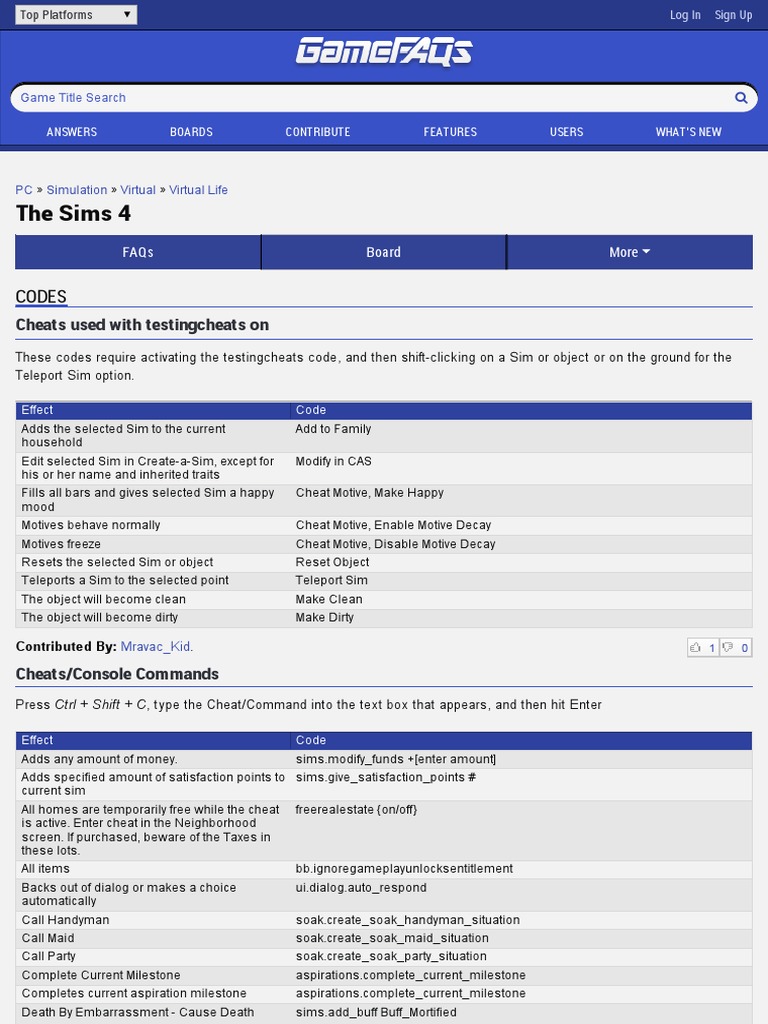 The Sims 4 Cheats, Codes, And Secrets for PC GameFAQs Cheating In