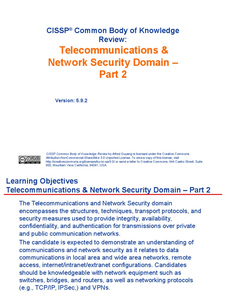 Telecommunications & Network Security Domain - : Cissp Common Body of ...