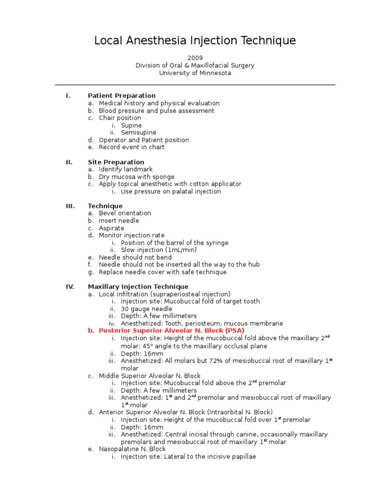 Local Anesthesia Injection Techniques | PDF | Anesthesia | Injection ...