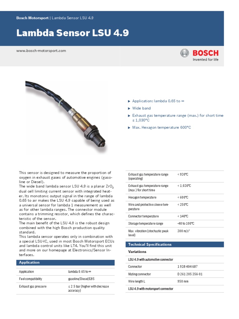 Bosch Lambda Sensor LSU 49 Datasheet | PDF | Computers | Technology ...