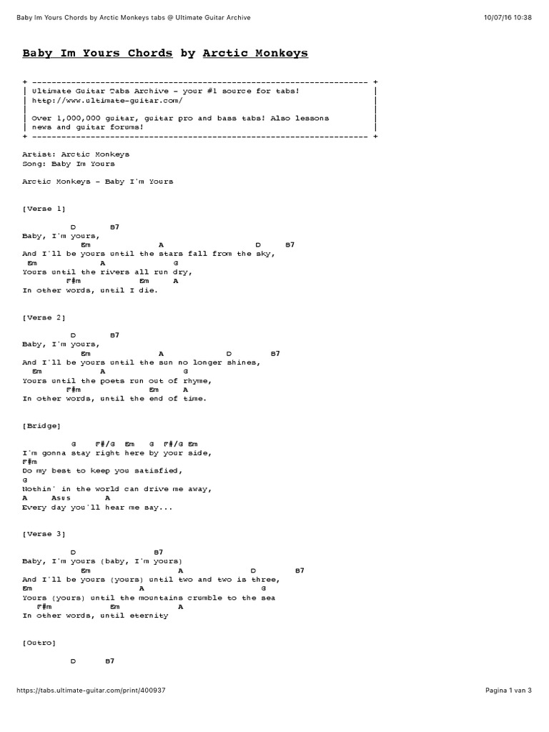 Baby Im Yours Chords by Arctic Monkeys Musical Compositions
