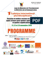Programme of the 2016 International Pluridisciplinary Colloquium on Social Media 