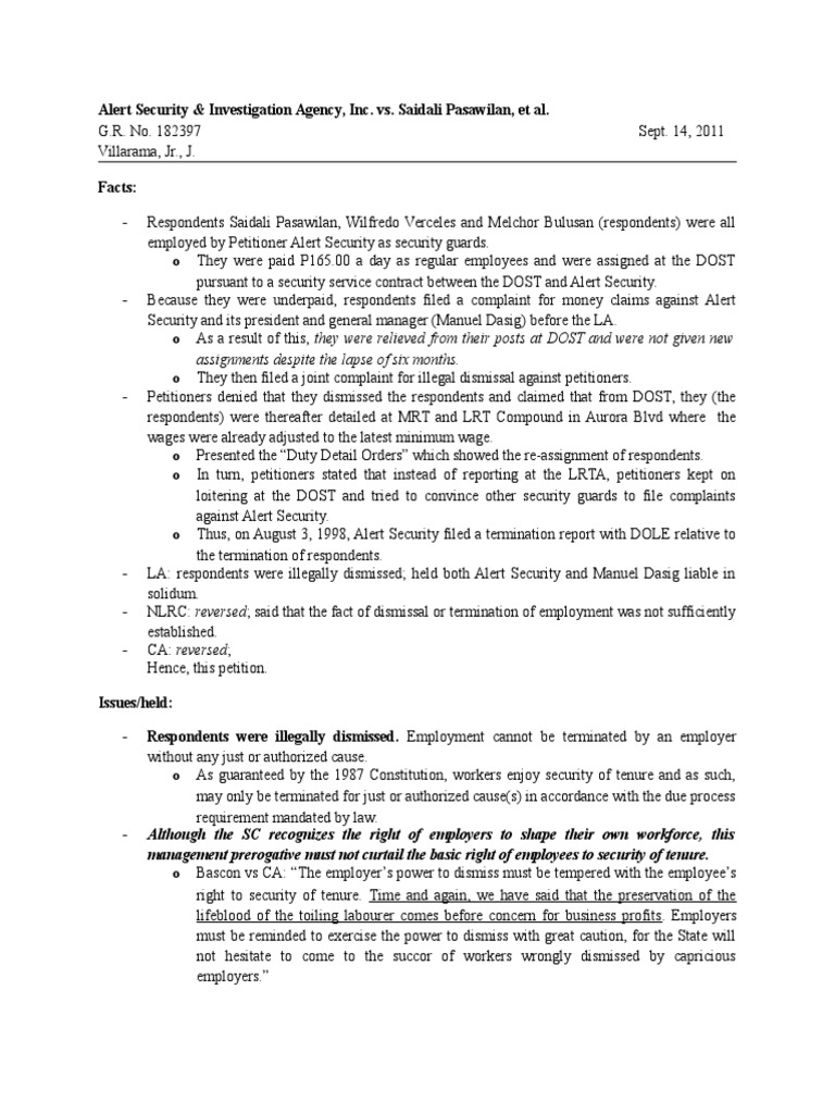 Alert Security & Investigation Agency Vs Pasawilan PDF Employment