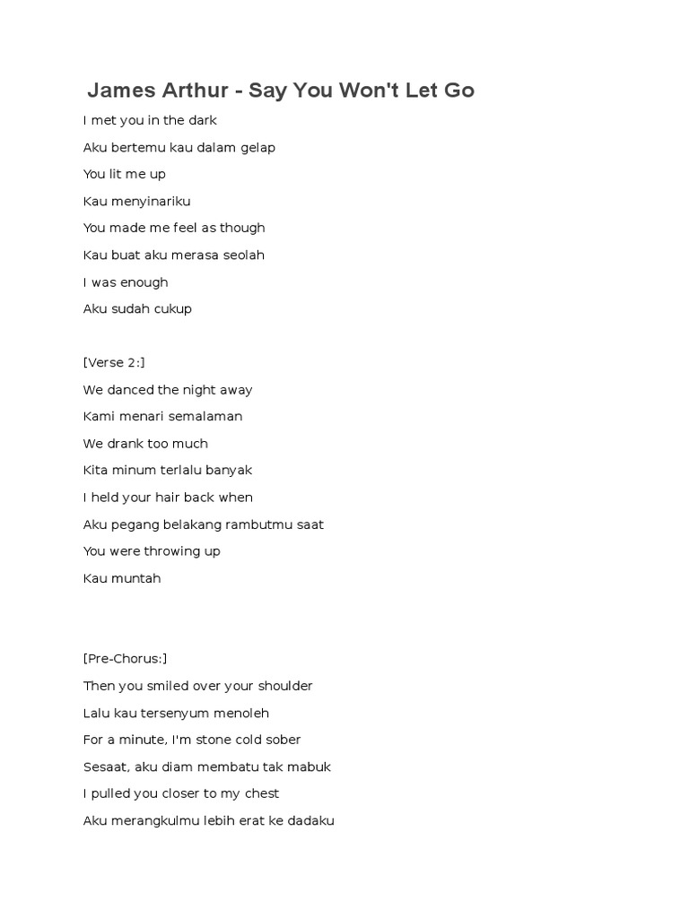 James Arthur Say You Won T Let Go Paroles James Arthur- Say You Won't Let Go