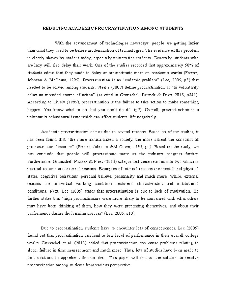 Rough Draft-Reducing Academic Procrastination Among Students | PDF ...
