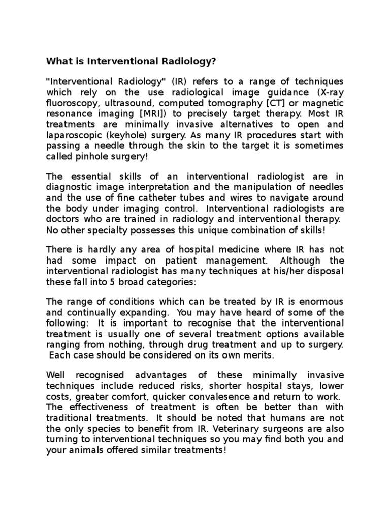 An Overview of Interventional Radiology Procedures, Applications, and