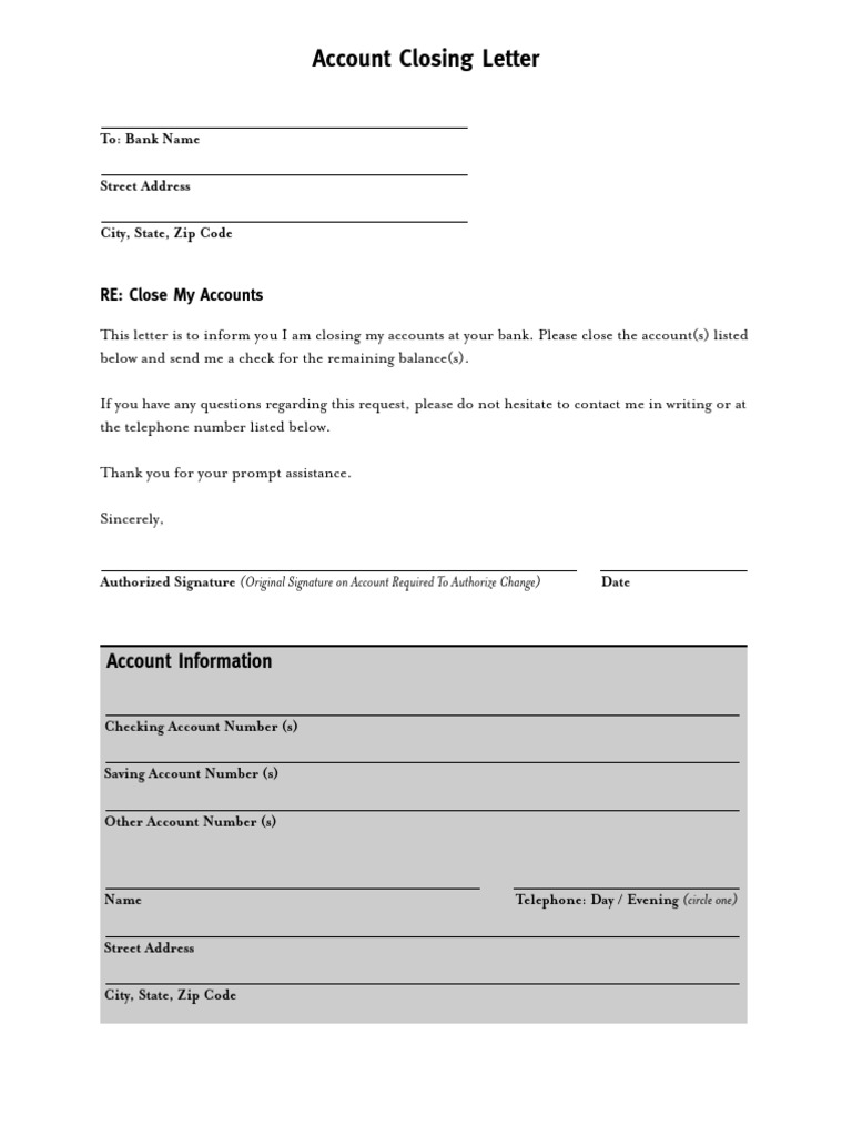 Account Closing Letter: RE: Close My Accounts | PDF | Communication ...
