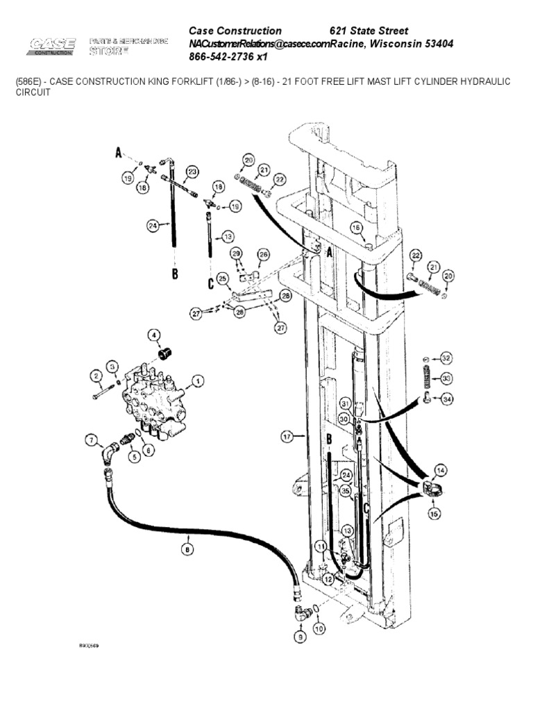 21 Foot Free Lift Mast Lift Cylinder Hydraulic Circuit