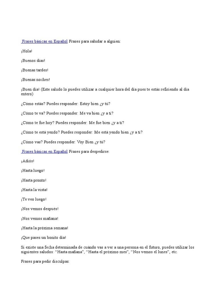 Frases Básicas en Español Frases para Saludar A Alguien | PDF
