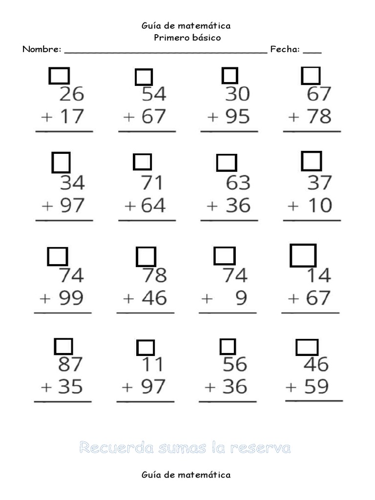 Guía de Matemática Sumas Con Reserva | PDF