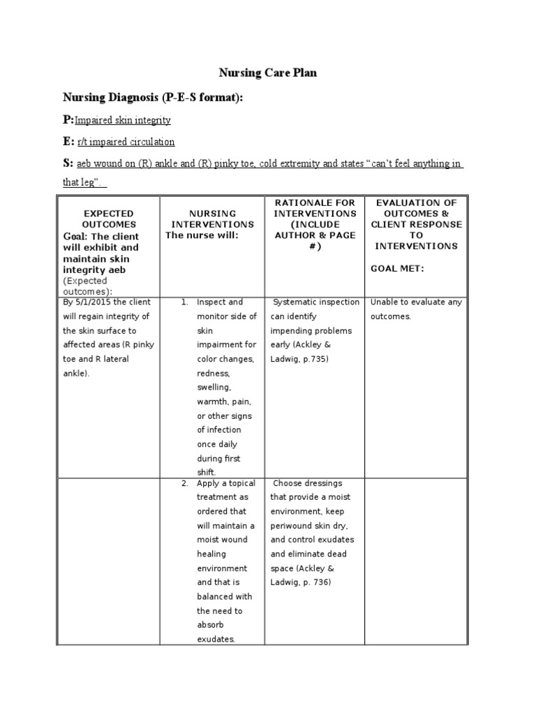 Nursing Care Plan: PES for Skin Integrity | PDF | Science & Mathematics