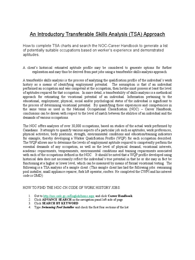 How To Complete TSA Charts and Search The NOC Career Handbook For