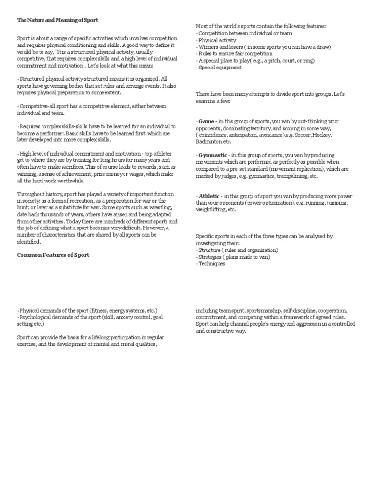 The Nature and Meaning of Sport | PDF | Sports | Motivation