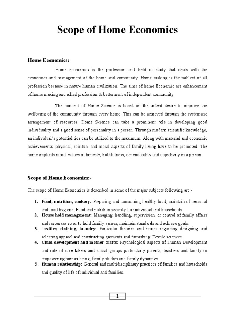 Scope and Importance of Home Economics | PDF | Career & Growth | Self ...
