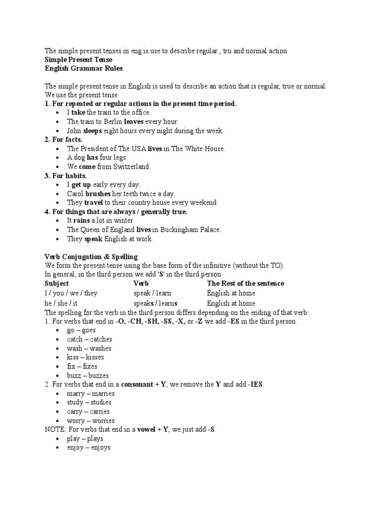 The Simple Present Tenses | PDF | Verb | English Language