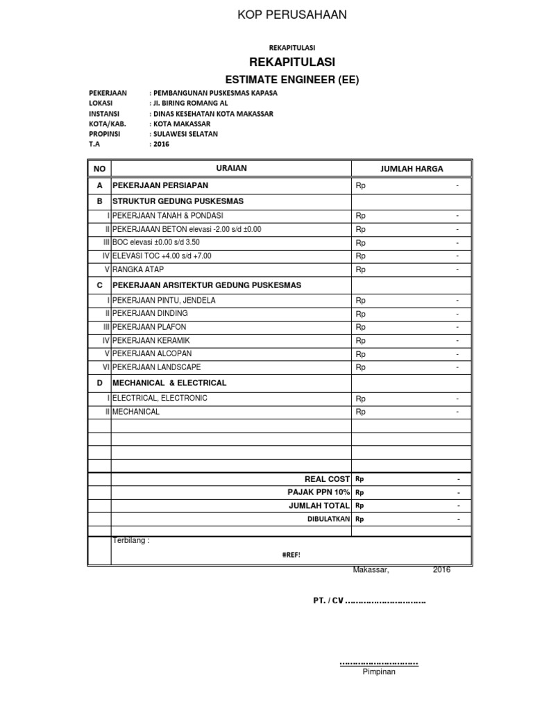 Boq Puskesmas Kapasa Ok PDF