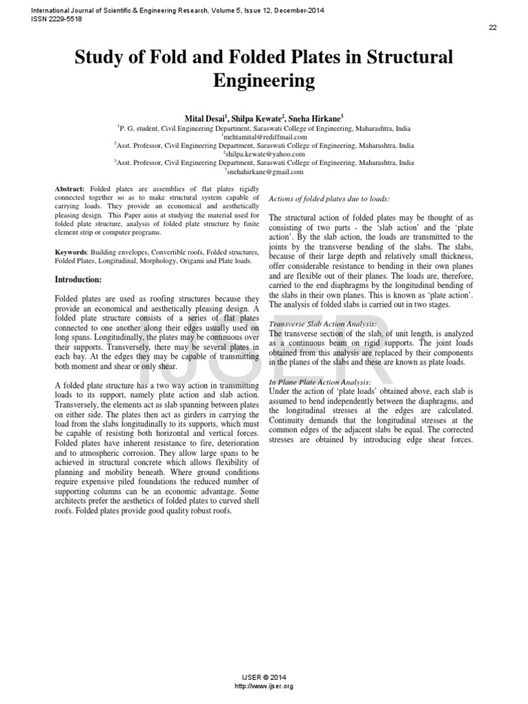 Researchpaper Study of Fold and Folded Plates in Structural Engineering ...